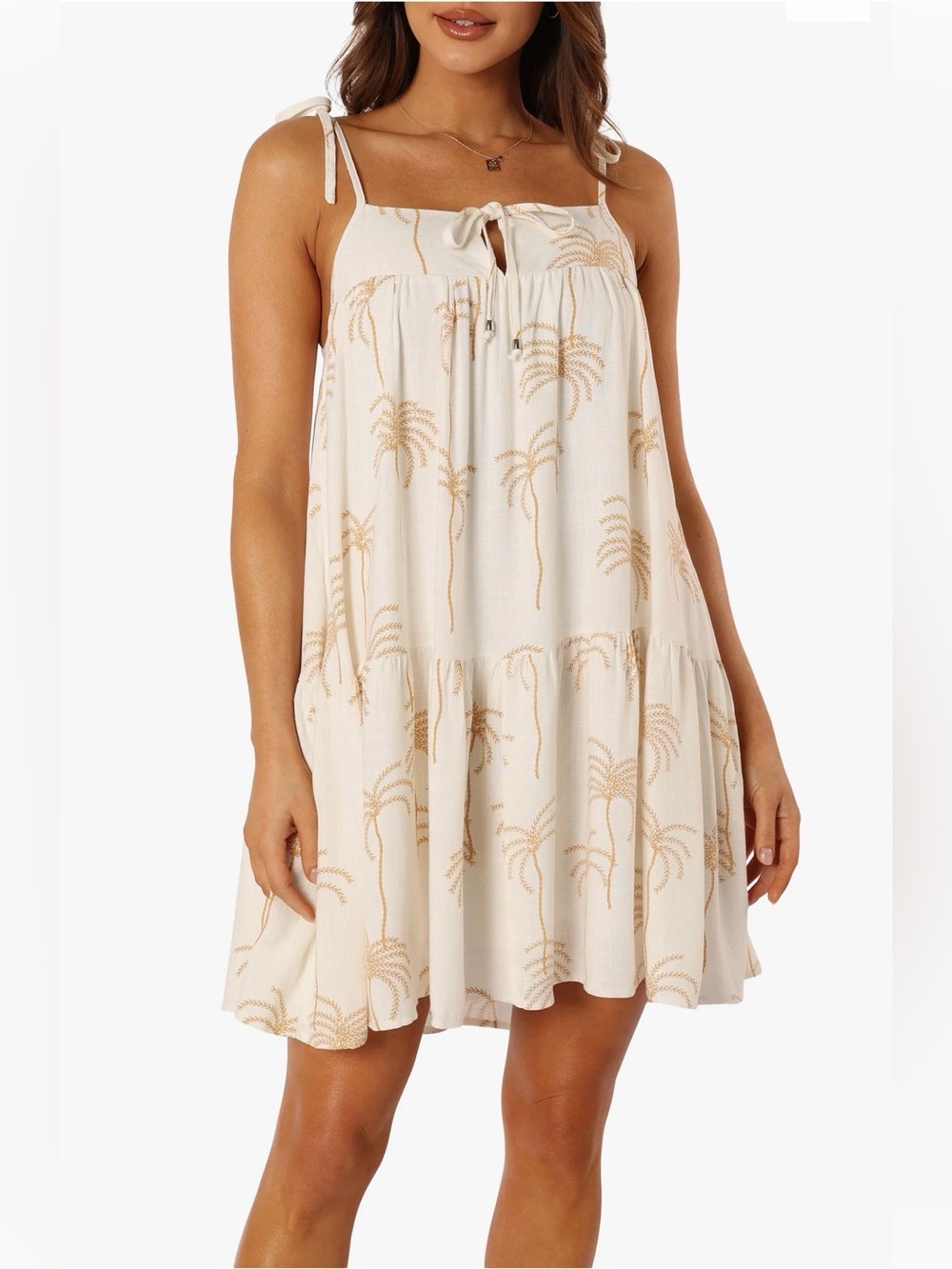Petal And Pup Guava Mini Dress Tie-Strap White Palm Tree Print NWT Size XL